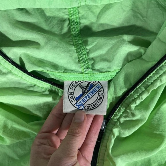 Vintage 90s‎ Steep Streets San Francisco Quarter Zip Hoodie Neon Green Pullover - Picture 2 of 7